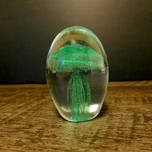 Vintage Green Jellyfish Glass Paperweight